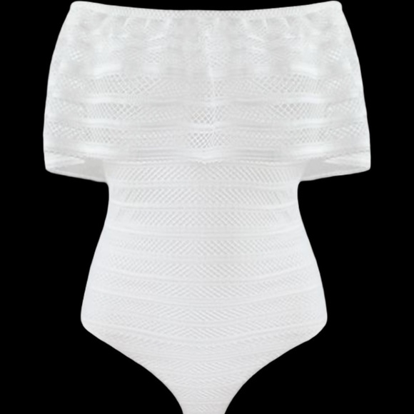 NWT BCBGMAXAZRIA Ruffled Striped-Lace Bodysuit - Picture 2 of 3